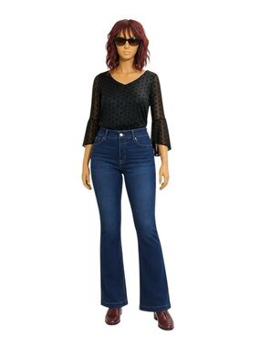 SPANXshape® EveryWear Pull-On Flare Jeans Petite 1X Antique Indigo Tummy Control